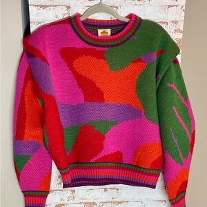 FARM Rio Vibrant Pink and Green Crew Neck Sweater